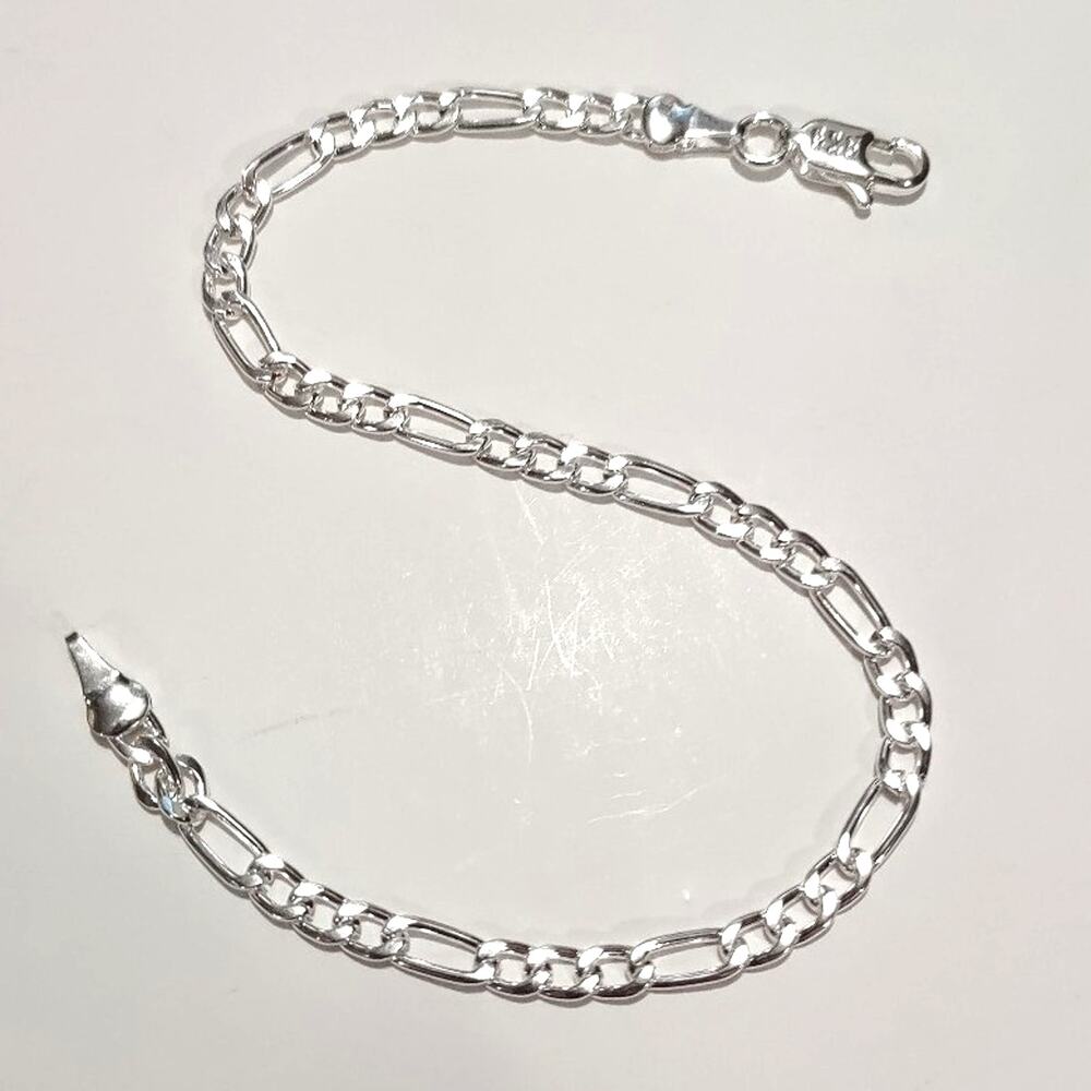 925 Silver Plated Bracelet Figaro Chain Valentines Christmas Birthday Gift - NEW